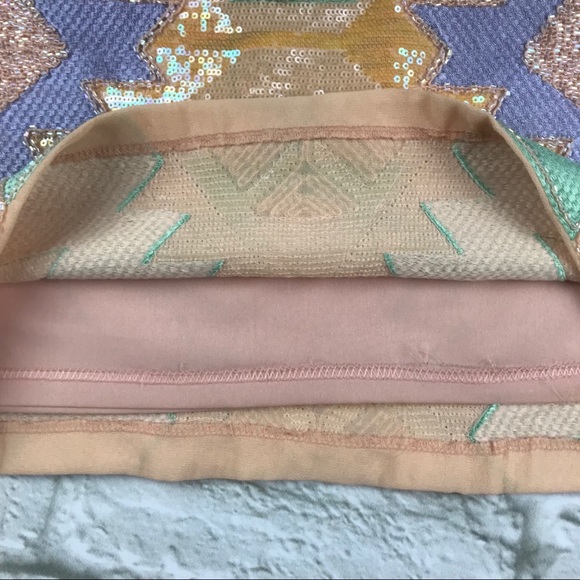 NWOT English Rose mini skirt pastel sequin lined side zip - Picture 4 of 8